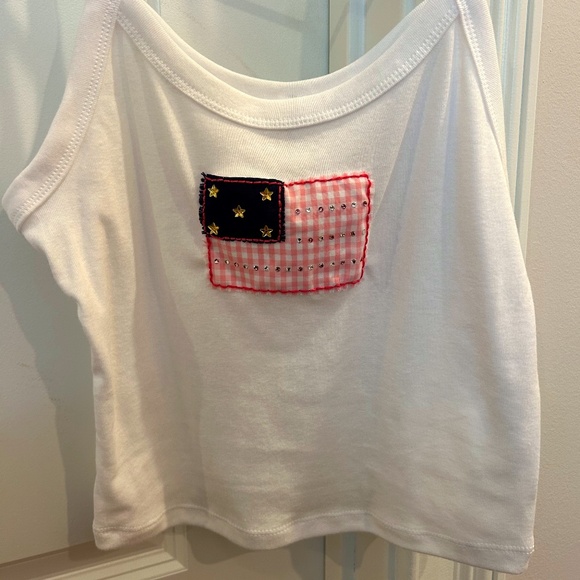 Handmade Pink Gingham Embellished Flag Tank Top - Picture 2 of 3